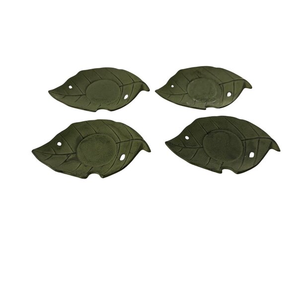 Kotobuki‎ Cast Iron Green Leaf Teacup Coasters Set of 4 Made in Japan - Picture 1 of 6